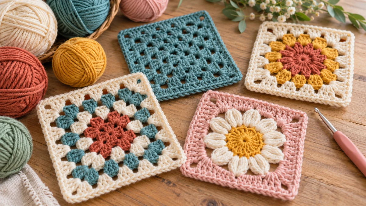 Free granny square patterns with colorful crochet squares
