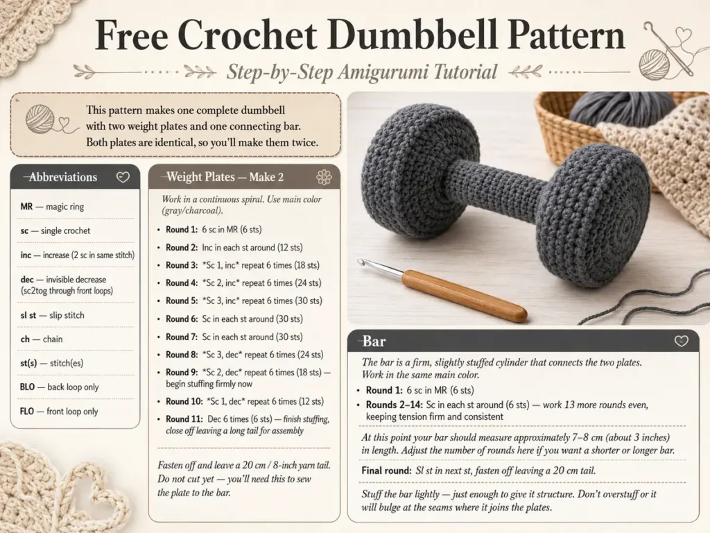Free crochet dumbbell pattern tutorial