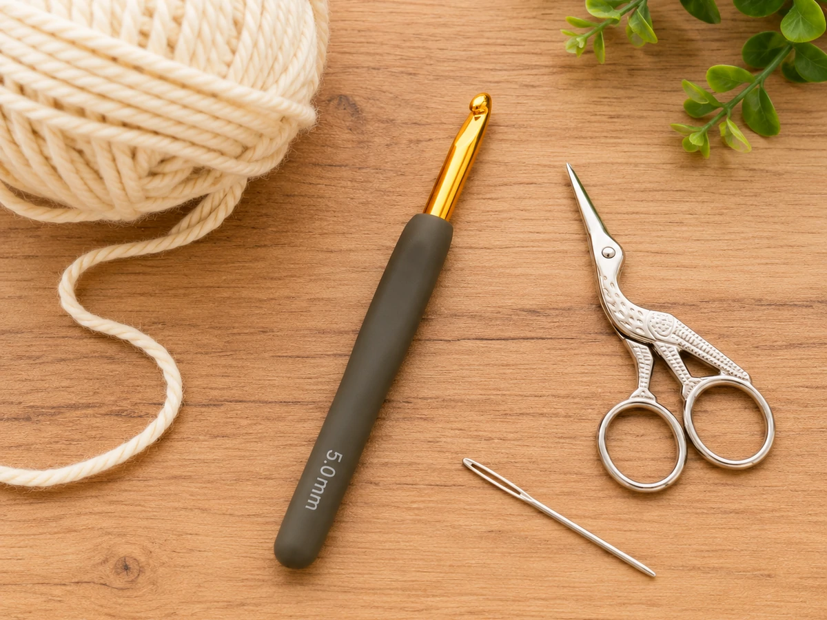 Beginner crochet supplies flat lay