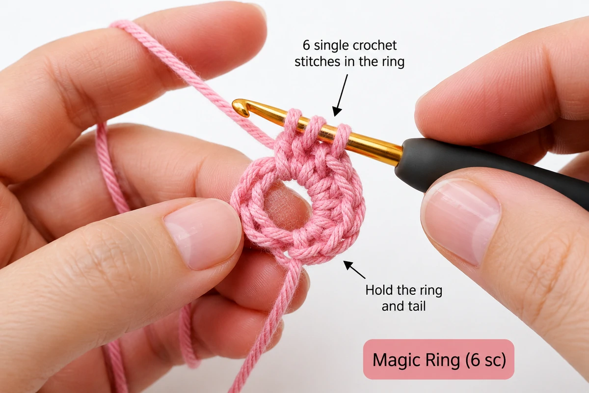 crochet magic ring tutorial close up for amigurumi flowers free patterns beginners