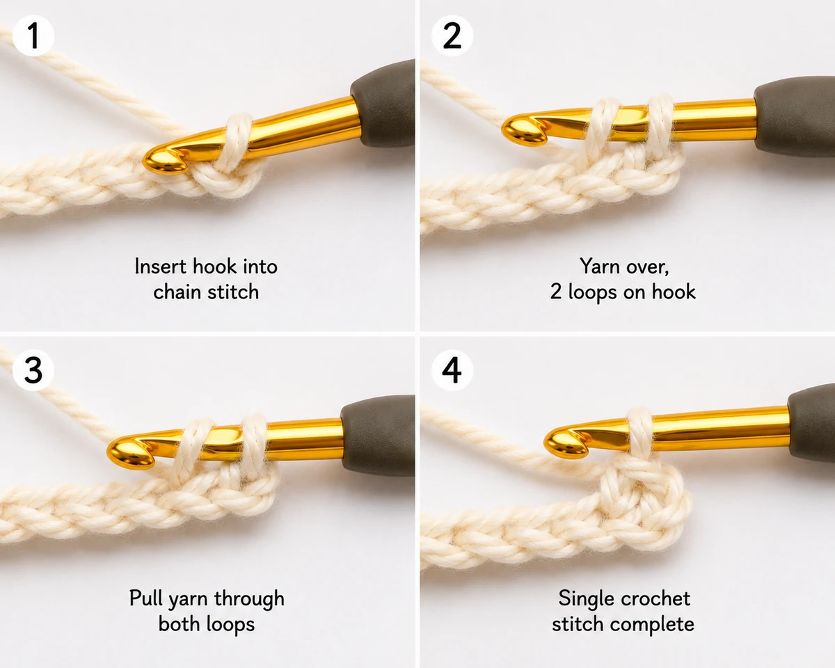 Single crochet stitch step by step