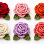 Crocheted rose appliqué flat lay
