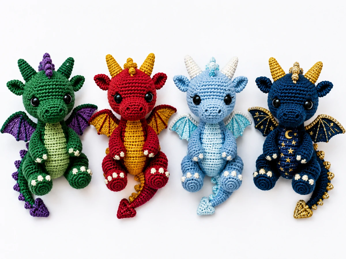 Cute amigurumi dragons lineup