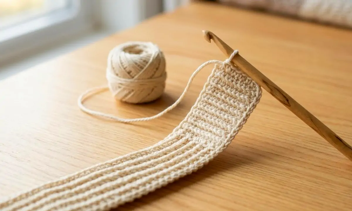 Ribbed strip in progress for an easy thin crochet headband