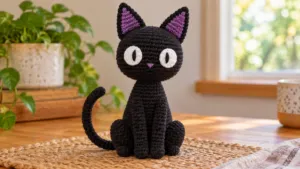Cozy Black Crochet Cat Still Life