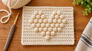Cream Crochet Heart Tutorial Flat Lay