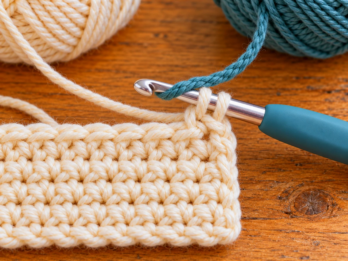 Single crochet color change using the new yarn on the final yarn over