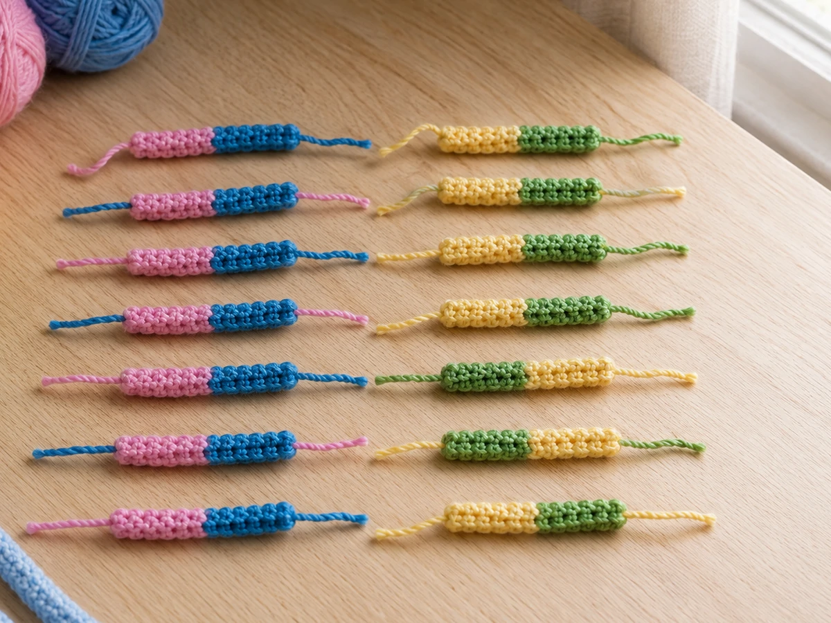 crochet DNA base pairs in A-T and G-C color combinations