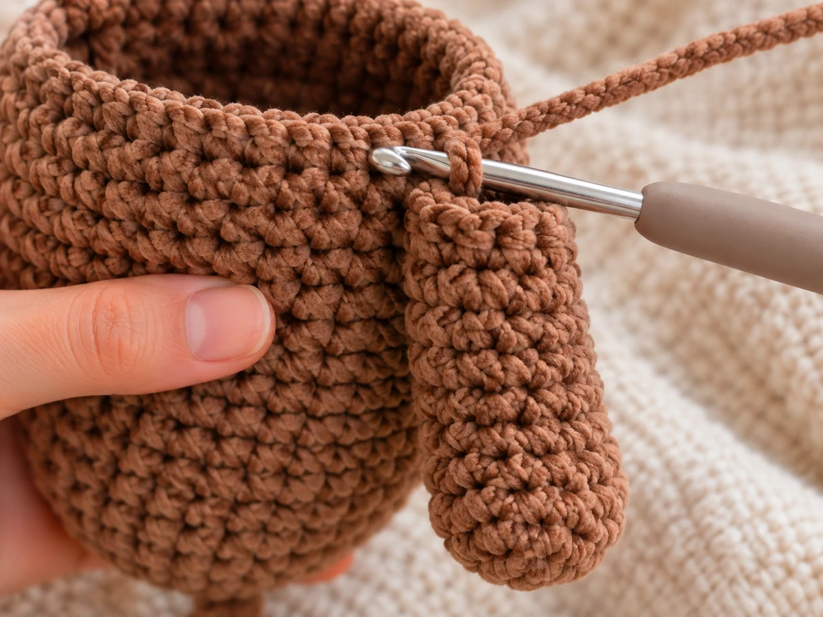 Crochet otter snuggler pattern leg joined directly into the body stitches