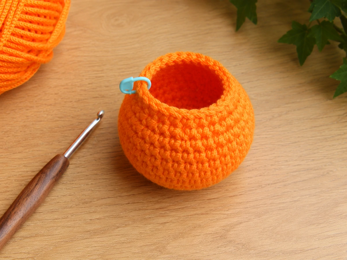crochet pumpkin fidget body after round 12 with the top still open