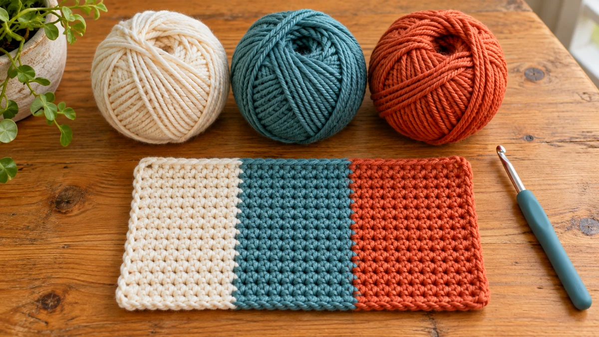 How to crochet with multiple colors using three yarn colors in one swatch