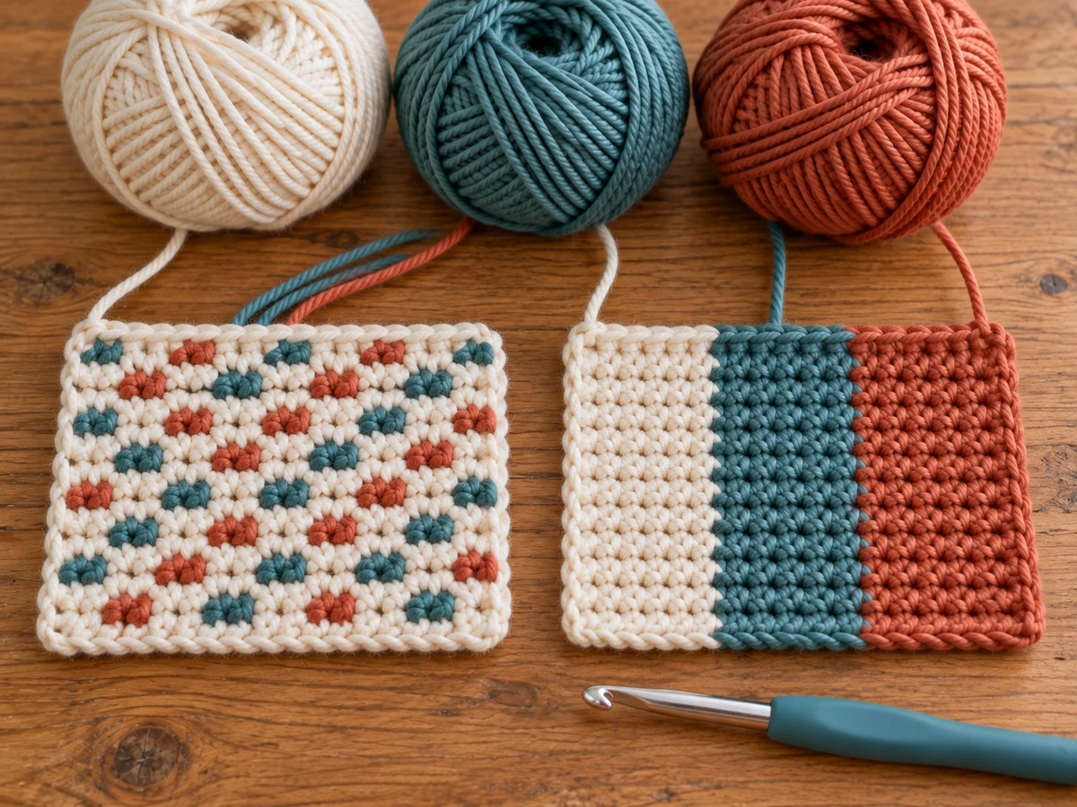 Tapestry and intarsia crochet methods for managing multiple yarn colors