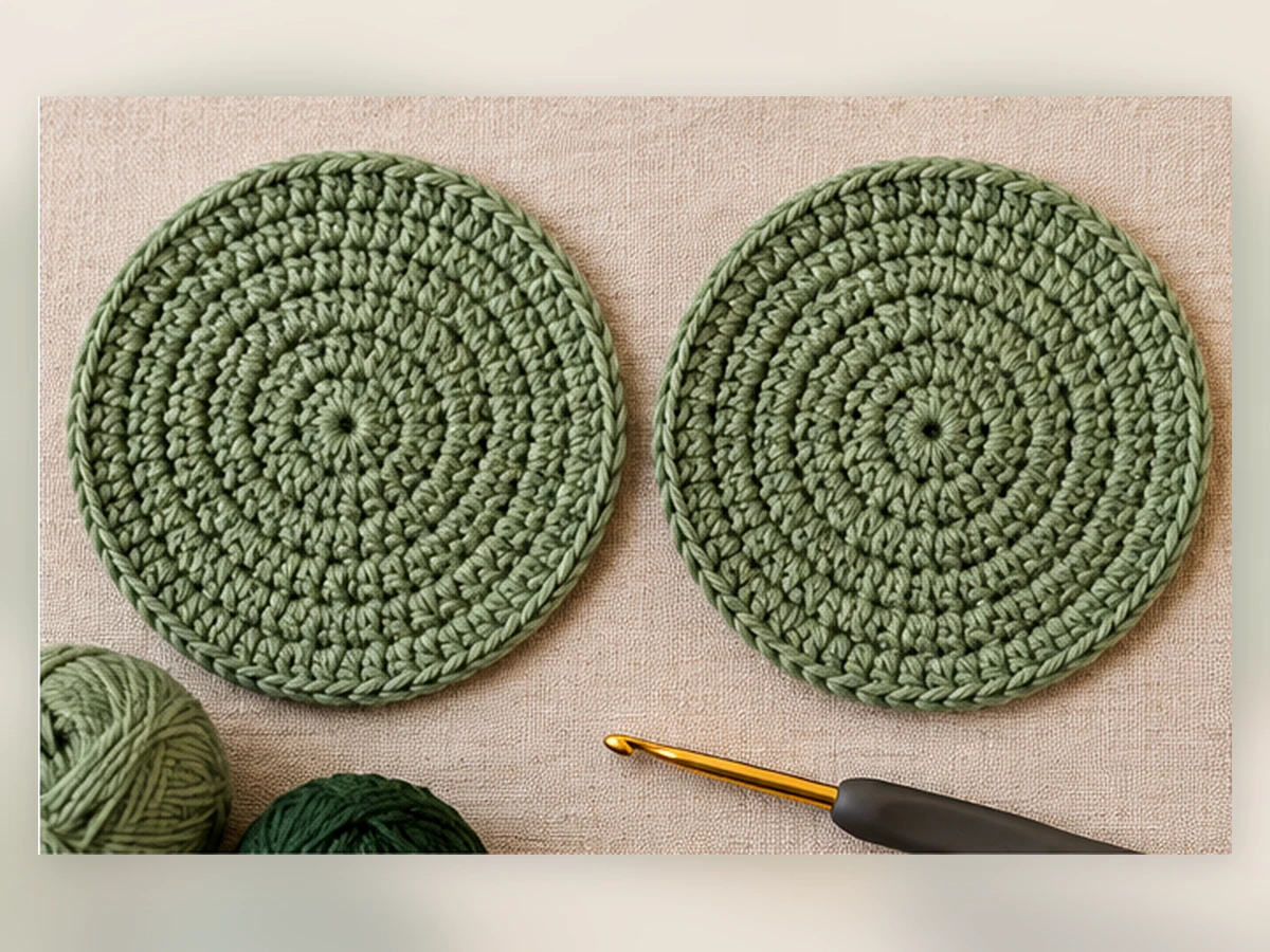 Diagram of two matching eight-round crochet circles with stitch counts eight through sixty-four